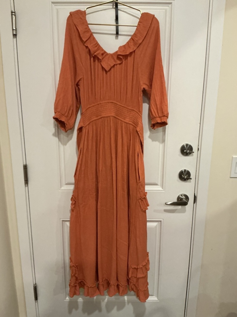 Free People Rust Ruffle-Front Maxi Dress - Picture 3 of 8